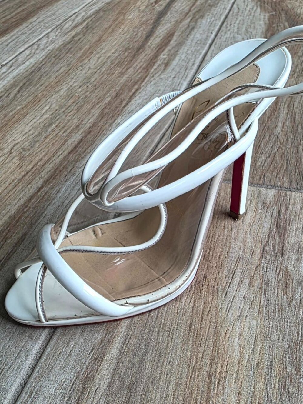 Christian Louboutin Aqua Ronda PVC Clear/White Strap Heels Eur. 36